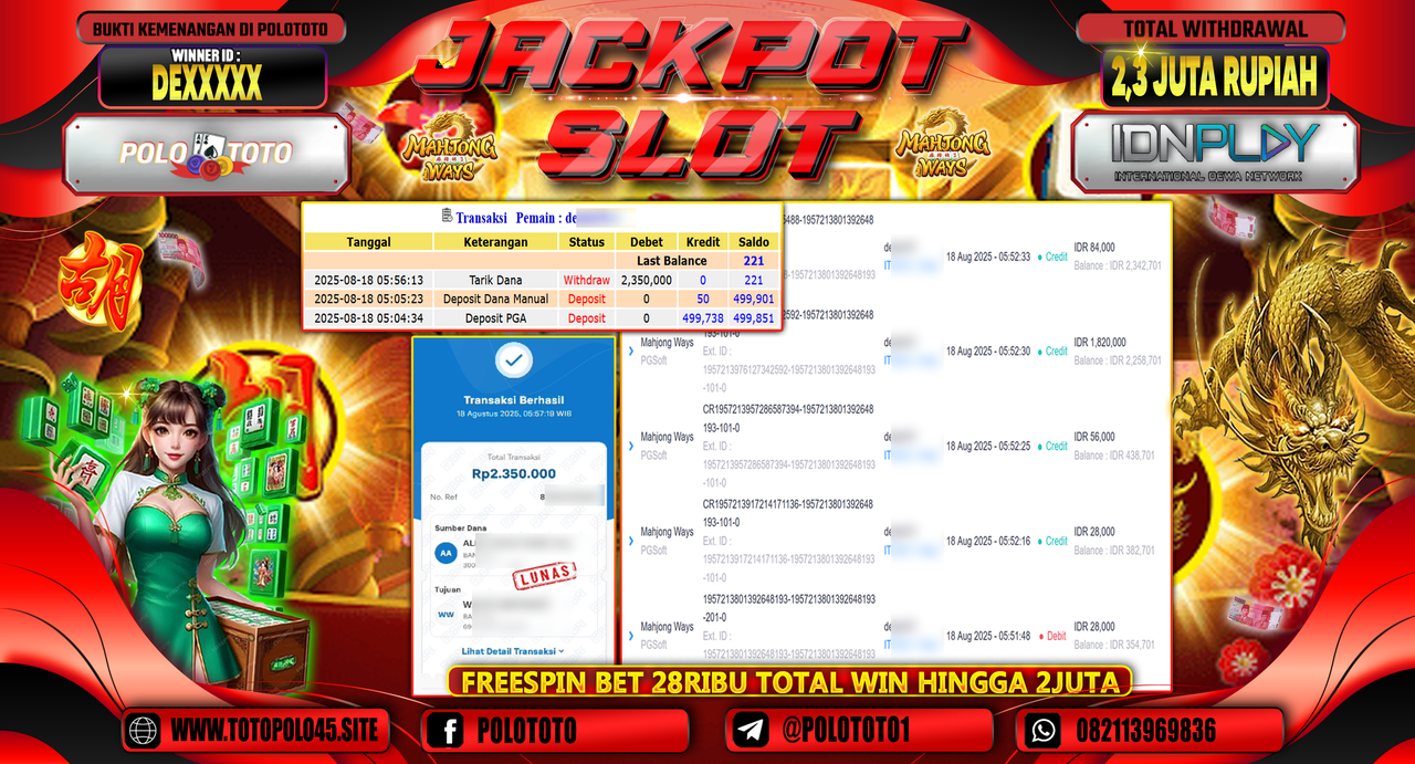 POLOTOTO JACKPOT SLOT MAHJONG WAYS Rp.2.350.000,-