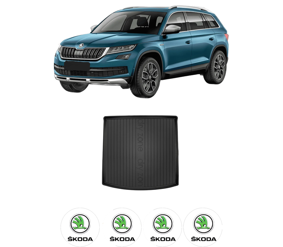 Tavita Portbagaj SKODA KODIAQ I (NS6, NS7, NV7) din 2016-2021, Protectie Portbagaj Auto, 4x Stickere auto cu SKODA