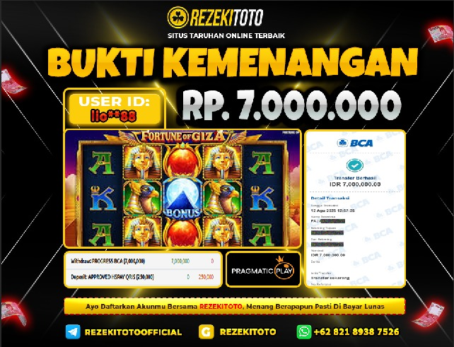 BUKTI KEMENANGAN 12 AGUSTUS 2025  FORTUNE OF GIZA 9 JUTA 