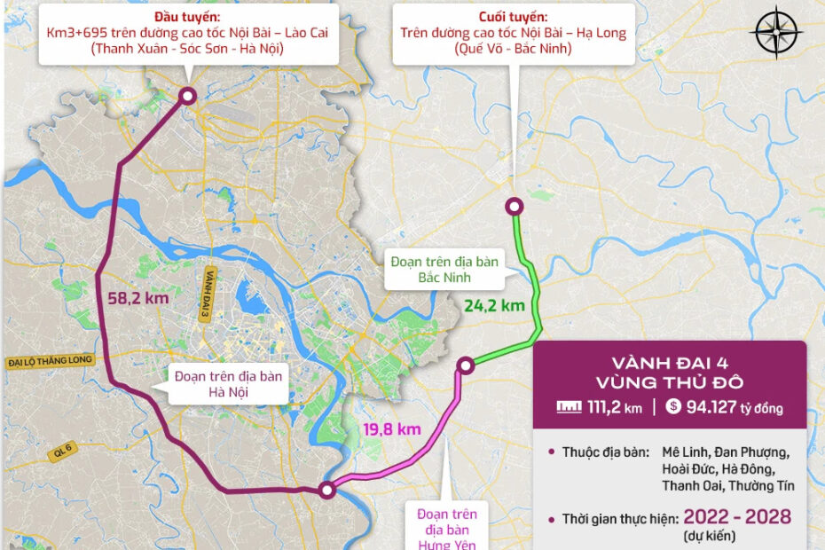 Đường vành đai 4 Bắc Ninh: Đường vành đai 4 Bắc Ninh kết nối nhanh chóng các tỉnh thành trong vùng và giúp phát triển kinh tế, đưa Bắc Ninh trở thành trung tâm giao thương trọng điểm của khu vực. Hãy tận hưởng tiện ích của đường vành đai 4 để di chuyển dễ dàng hơn và khám phá thế giới xung quanh mình.
