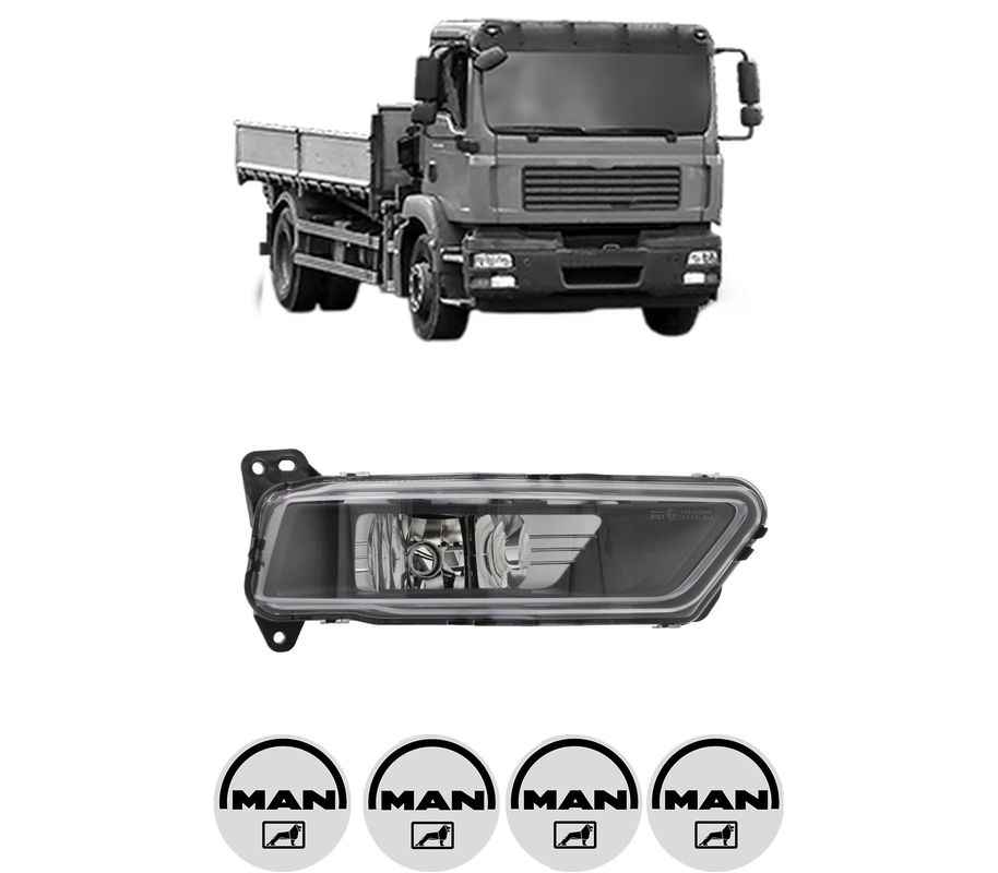 Lampa Proiector Dreapta MAN TGM I din 2005-2022, Tip bec H7, Depo, 4 Stickere auto cu MAN