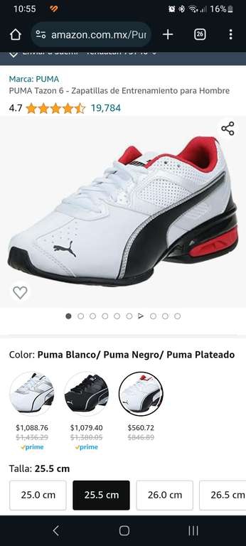 Amazon. Tenis Puma Tazon talla 25.5 en 560.72