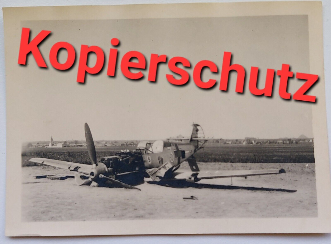 Orig. Foto Flugzeug Me 109 Jäger - Staffelabzeichen JG 26 Notlandung Westfront_