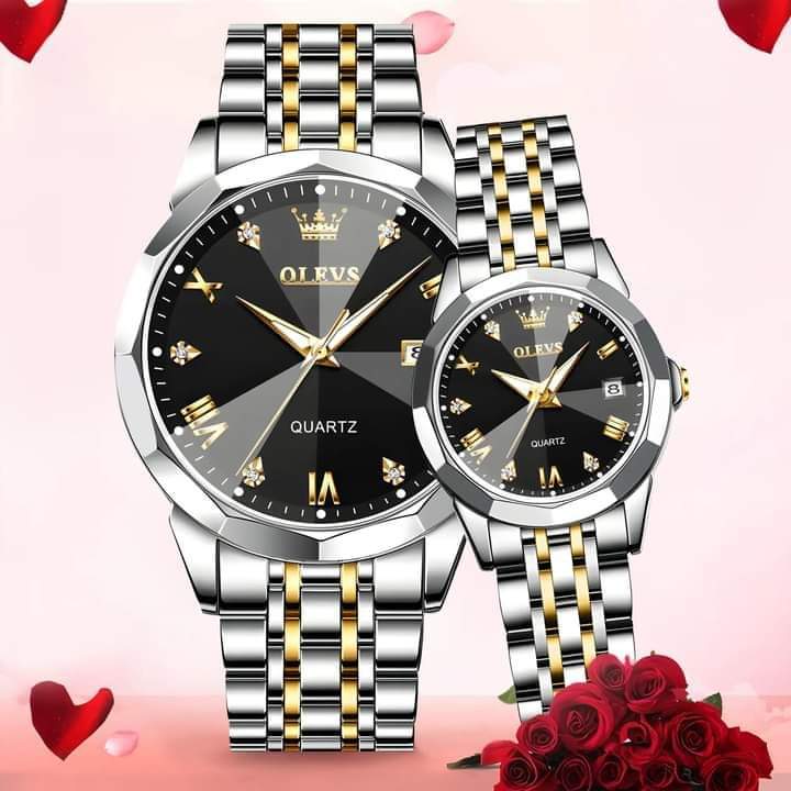 Olevs Stainless Steel fashionable Couple watches Silver black