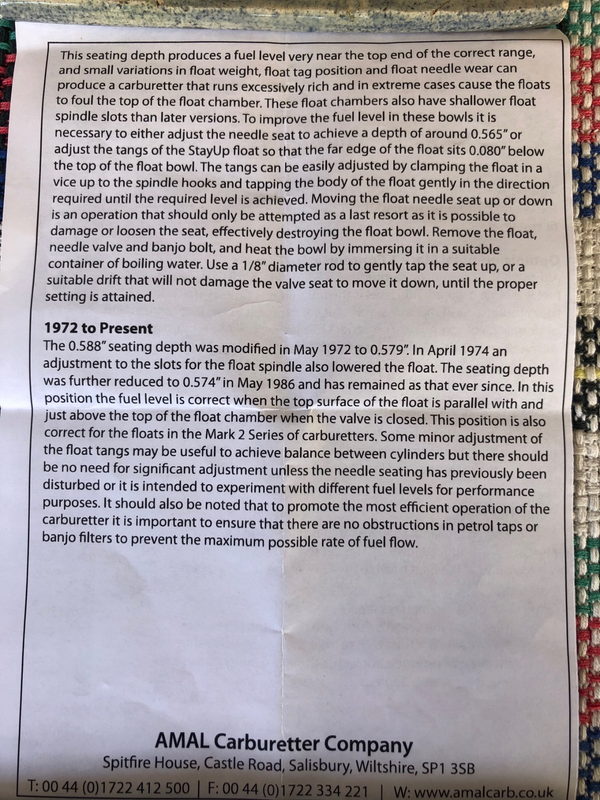 amal - précisions d'usine sur niveau de cuve - notice en anglais p2