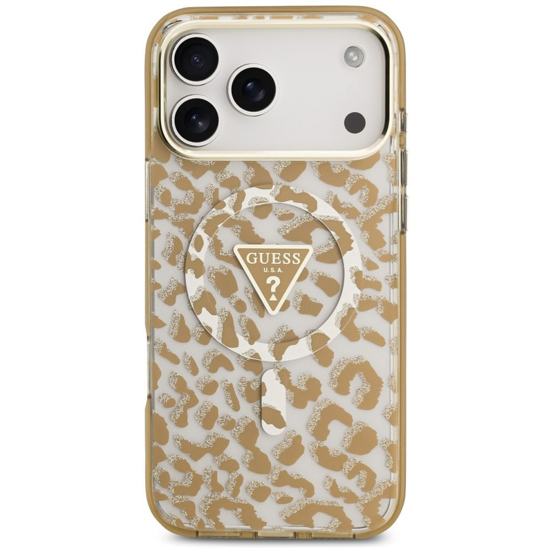 Husa pentru iPhone 18 Pro Max / iPhone 17 Pro Max Guess Leopard Glitter Triangle Logo MagSafe, Incarcare wireless, Protectie ridicata, Calitate premium, Maro imageye 3282325