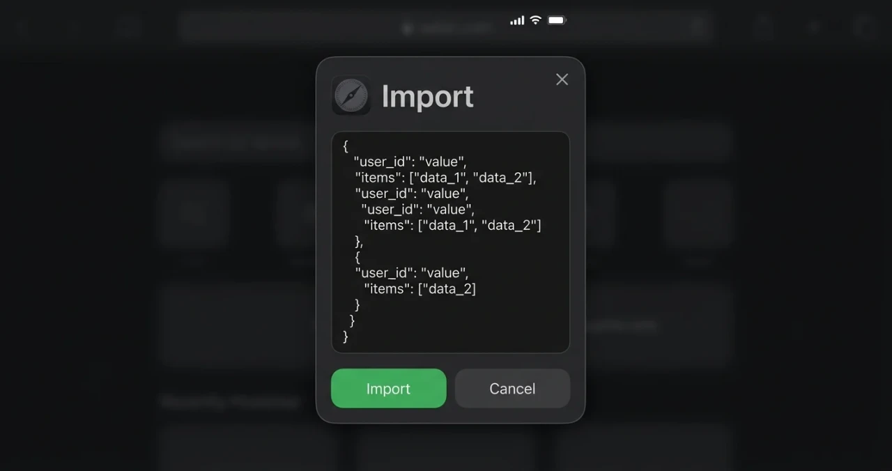 Окно импорта cookies в Cookie Editor на iPhone