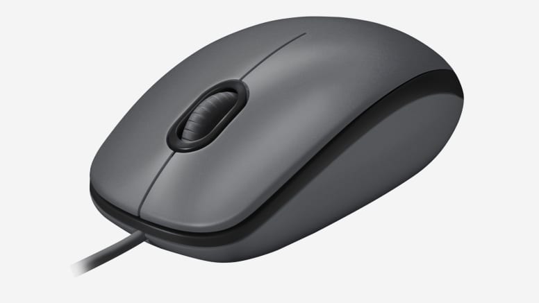 Mouse Logitech M100 en un escritorio.