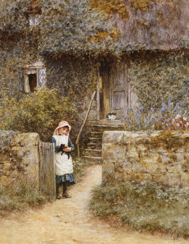 2-Helen-Allingham-The-Garden-Gate-watercolour-with-scratching-out-Meister-Drucke-897597