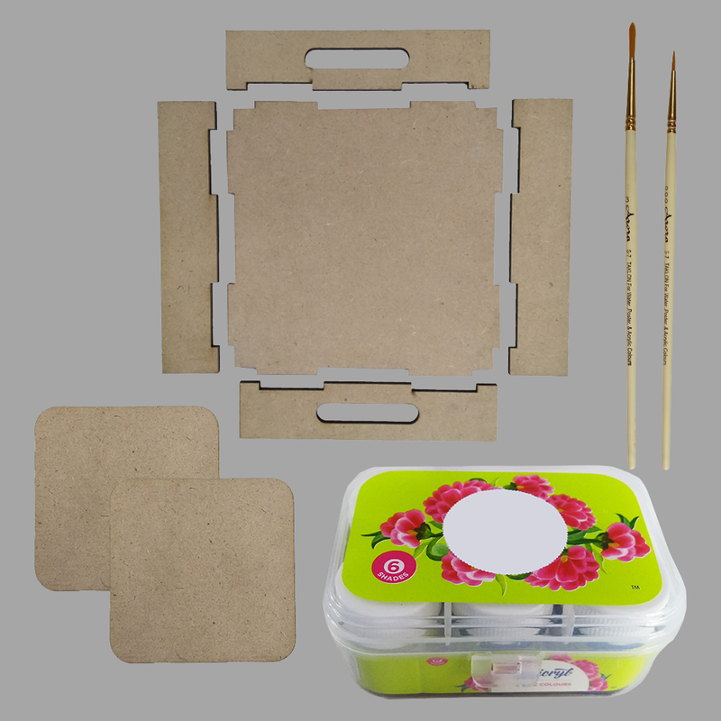 Kalamkari on MDF Tray with Square Tea Coasters DIY Kit