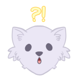 A sticker of a wolf looking astonished with a ?! on top of it's head