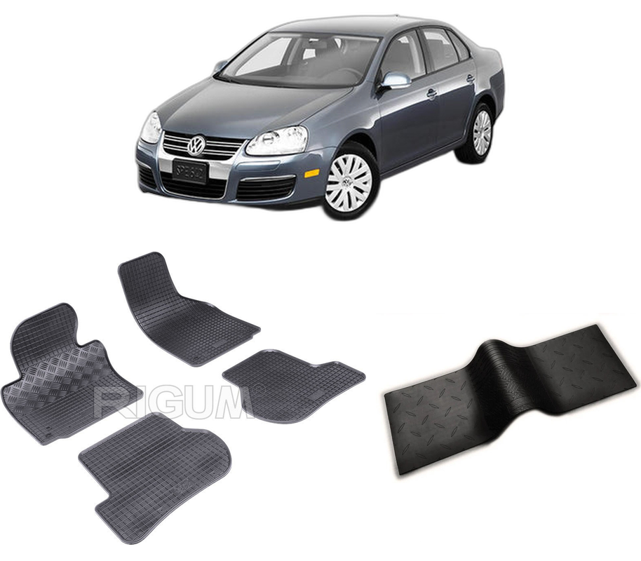 Set covorase auto VOLKSWAGEN JETTA V din 08.2005-2011, cu covoras tunel median, CAROSERIE SEDAN, Presuri cauciuc 100%, compatibil cu autoturismul VOLKSWAGEN JETTA V, Rigum