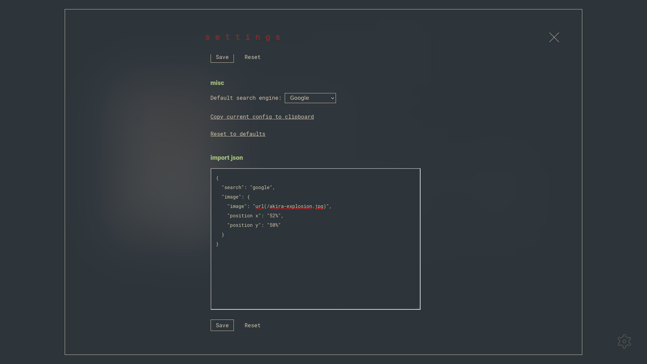 Ether settings - import json