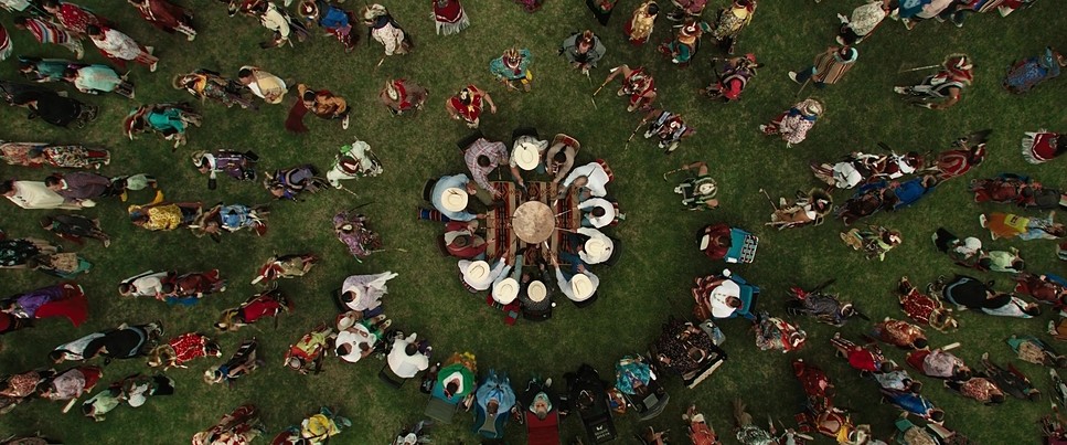 Community gathering and dancing in circle