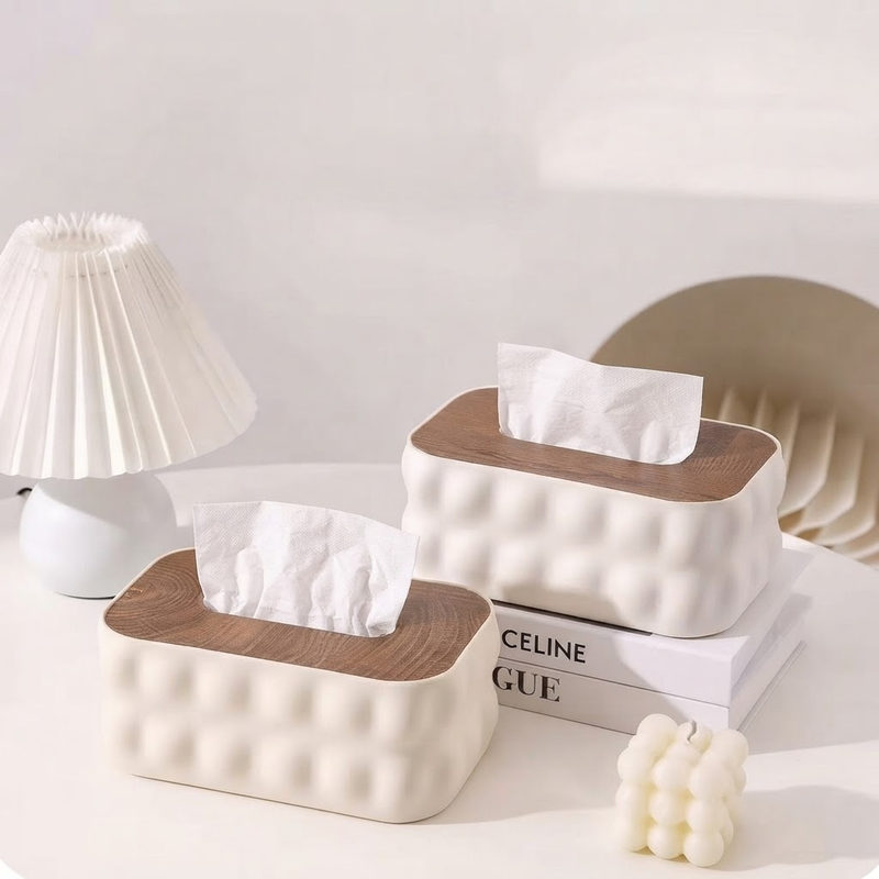 Bubble Tissue Box With Wooden Lid