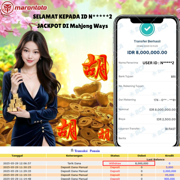 Bukti Kemenangan Member Marontoto Sebesar 8,000,000 JuTa