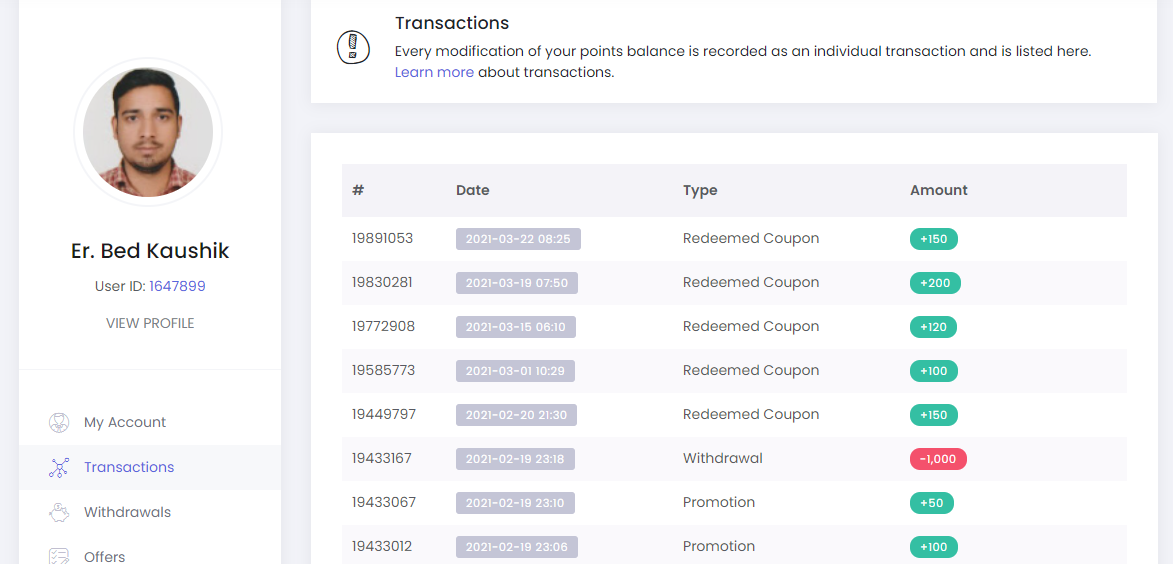 Idle Empire Transactions history