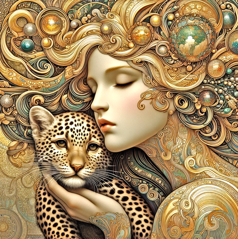 pretty woman with gorgeous klimt filigree art nouveau stunning high quality beautiful baby leopard a