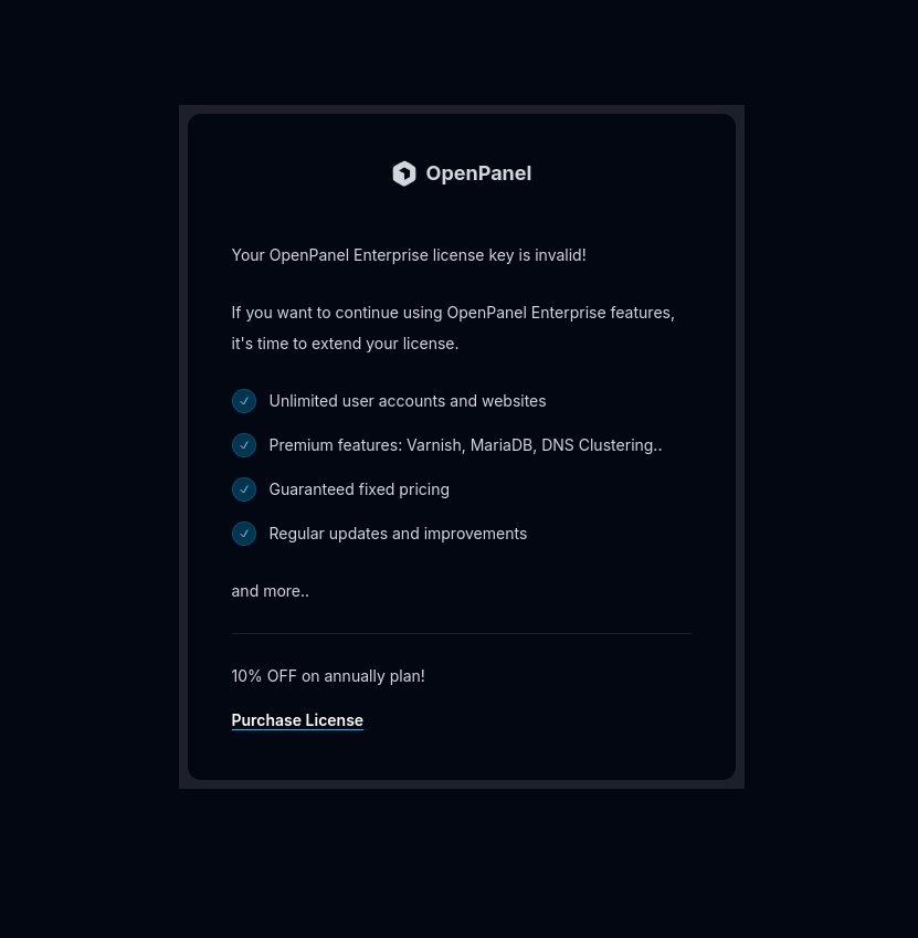 license expired openadmin