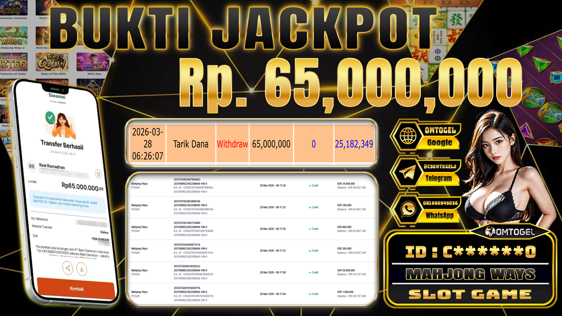 OMTOGEL JACKPOT PG SOFT MAHJONG WAYS ,65 JUTA DI BAYAR LUNAS ,-
