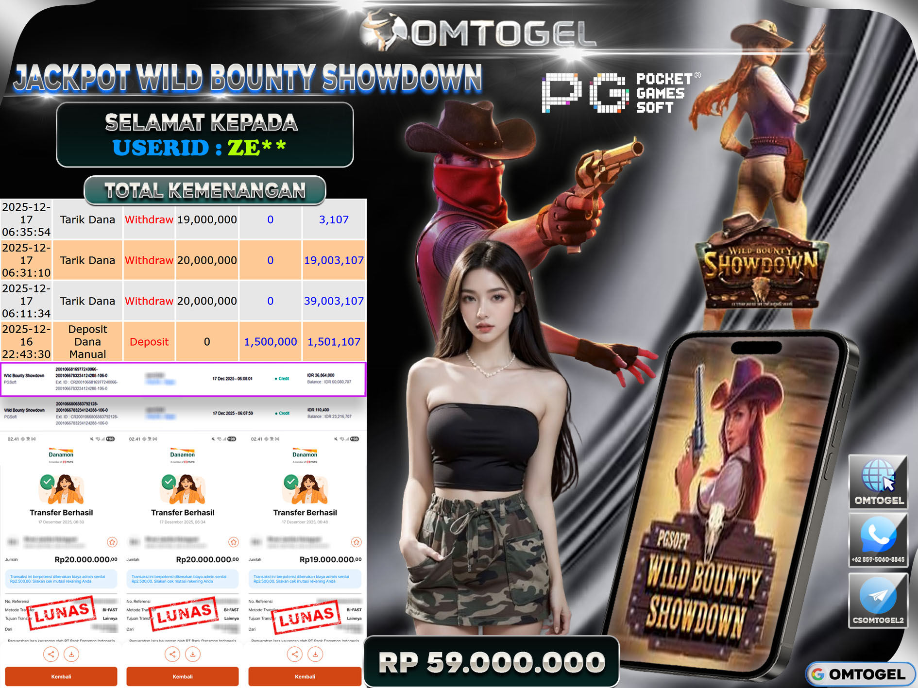 OMTOGEL JACKPOT PGSOFT WILD BOUNTY SHOWDOWN, 59 JUTA DI BAYAR LUNAS ,-