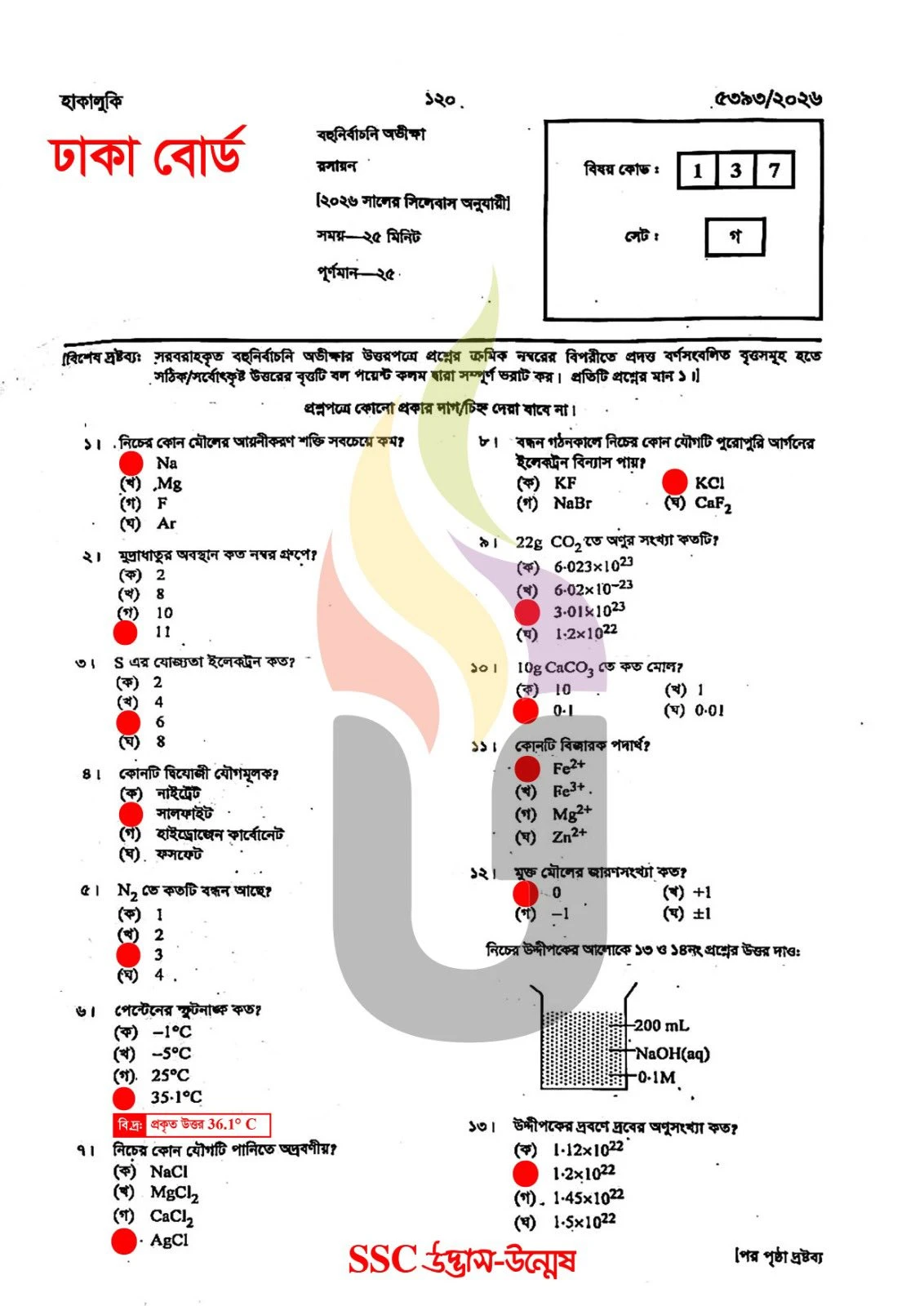 Chemistry MCQ Questions With Answers 2026 Dhaka Board SSC 2026