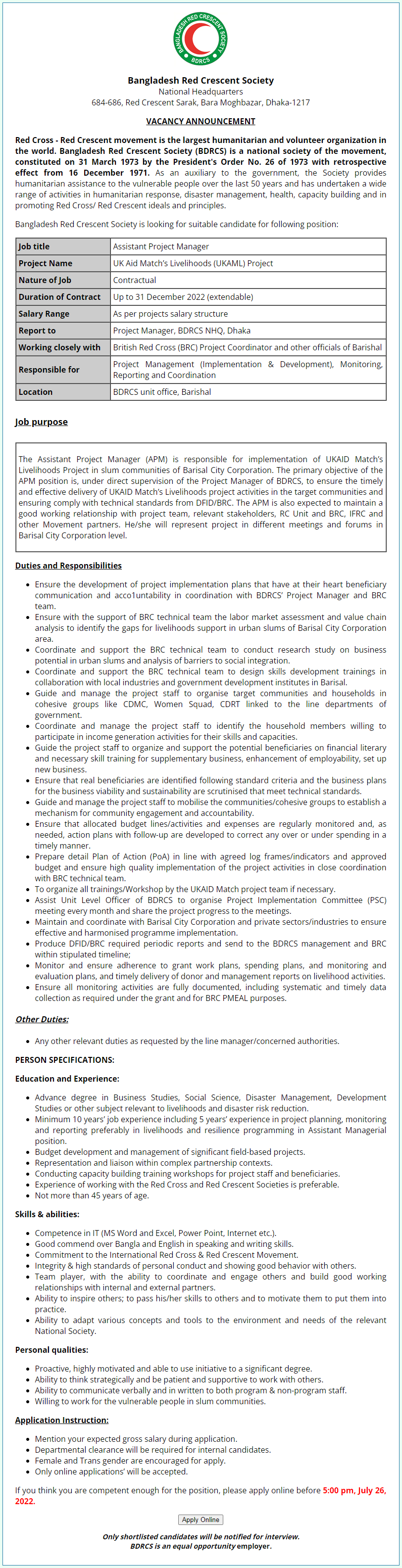 Red Crescent Society Job Circular 2022 Image