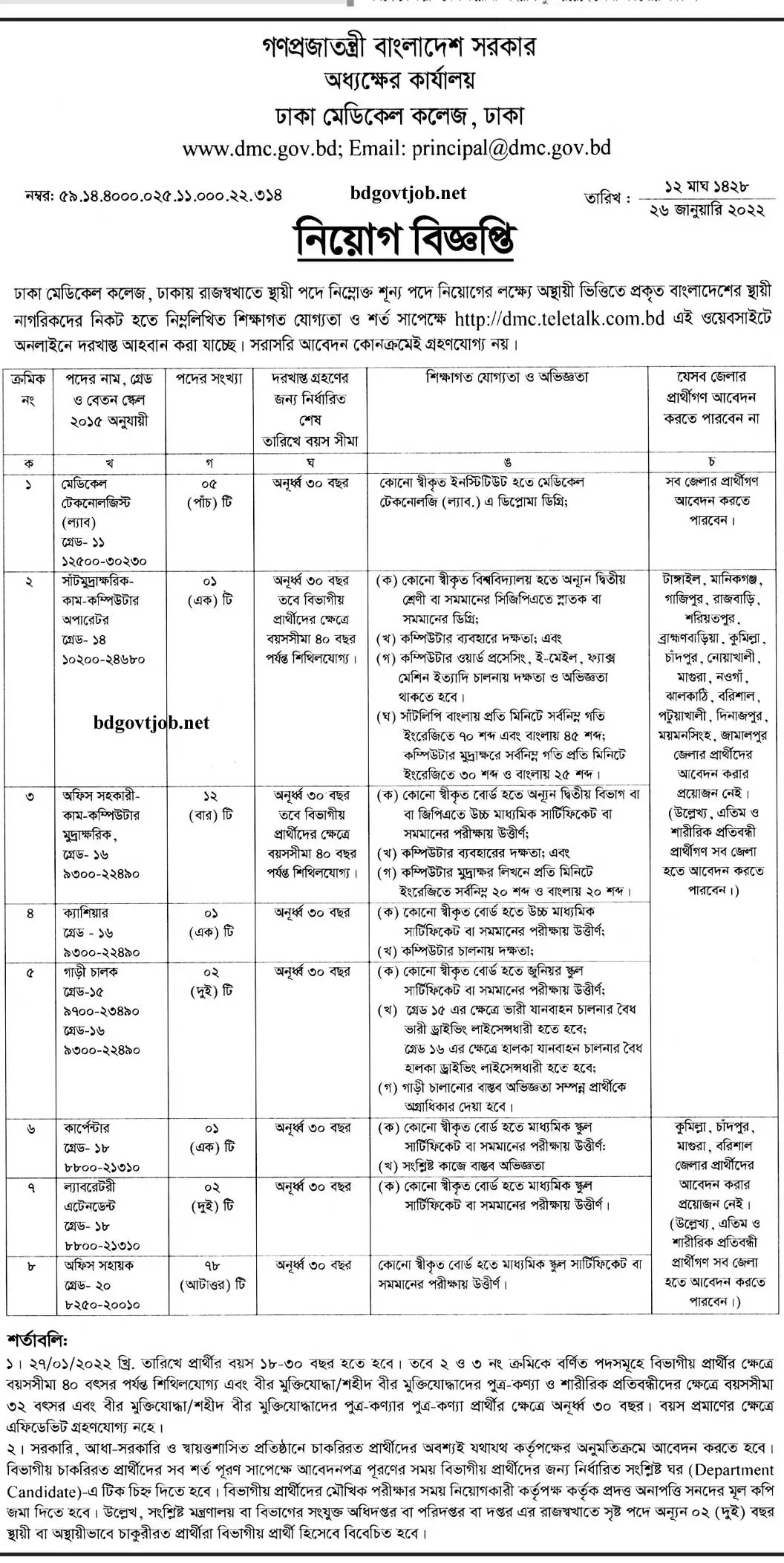Dhaka Medical College DMC Job Circular 2024 www.dmc.gov.bd BD Govt Job