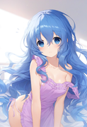 1girl, yoshino (date a live), nearly naked apron, underwear, blue hair, blue eye s-3095913193