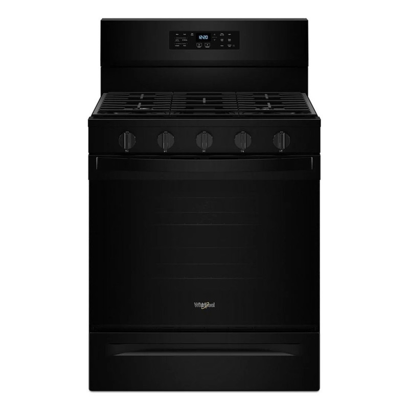 Estufa de piso Whirlpool 30 pulgadas negra con cubierta de acero inoxidable
