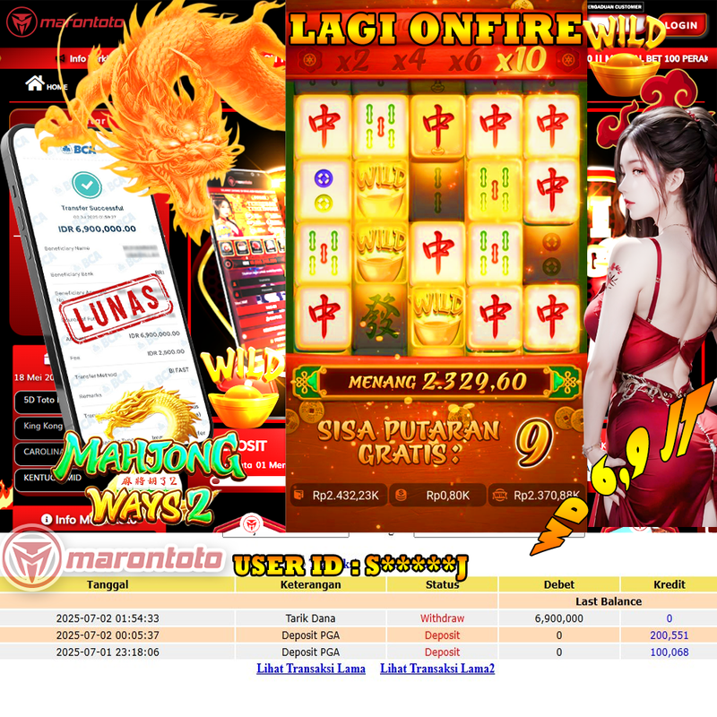 Bukti Kemenangan Member Marontoto Sebesar 6,900,000 JuTa