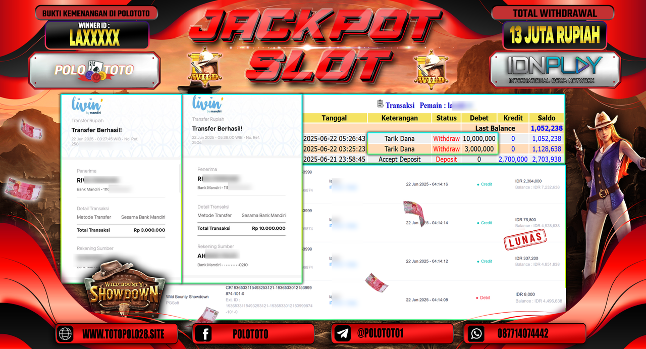 POLOTOTO JACKPOT SLOT WILD BOUNTY SHOWDOWN Rp.13.000.000,-