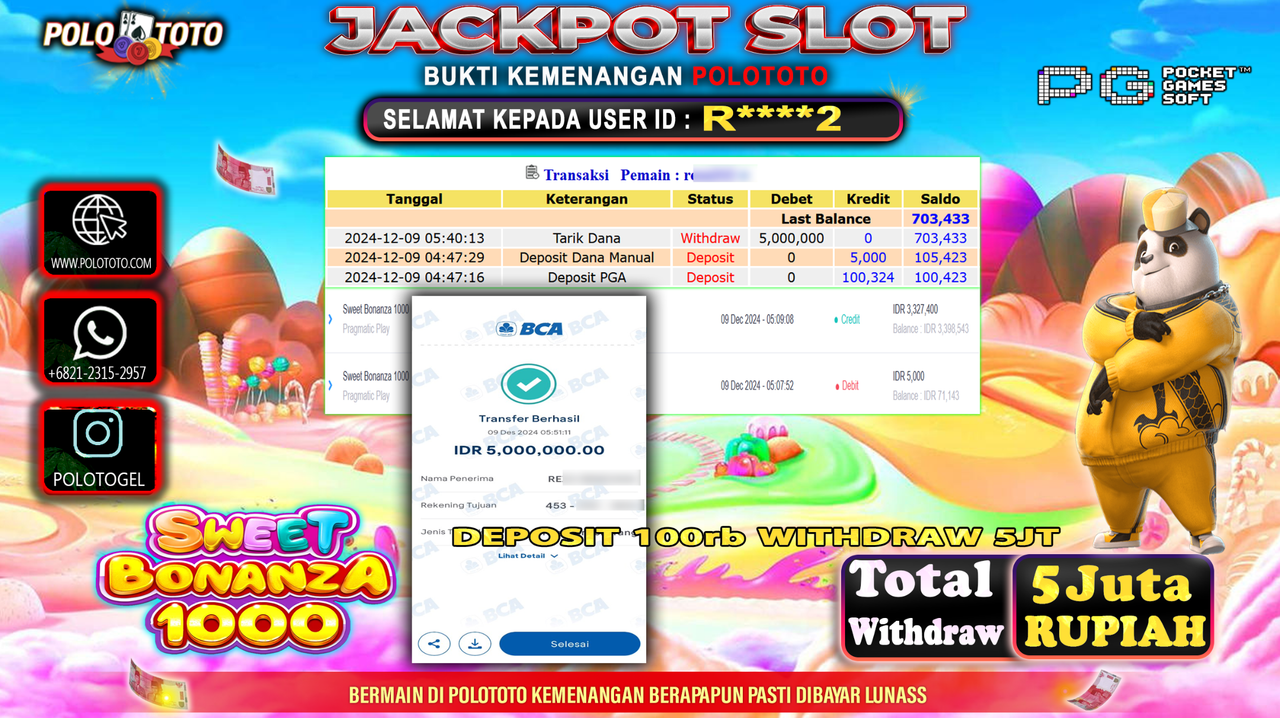 POLOTOTO JACKPOT SLOT SWEET BONANZA 1000 Rp.5,000.000,-