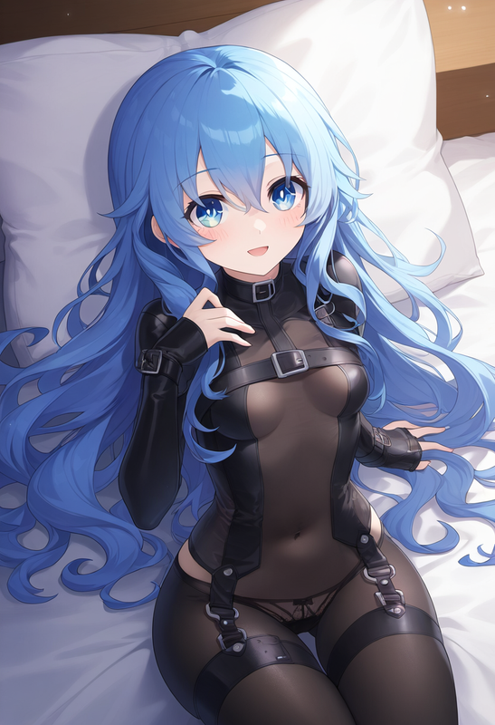1girl, yoshino (date a live), small breasts, black bodysuit, black panties, bedr s-1261656246