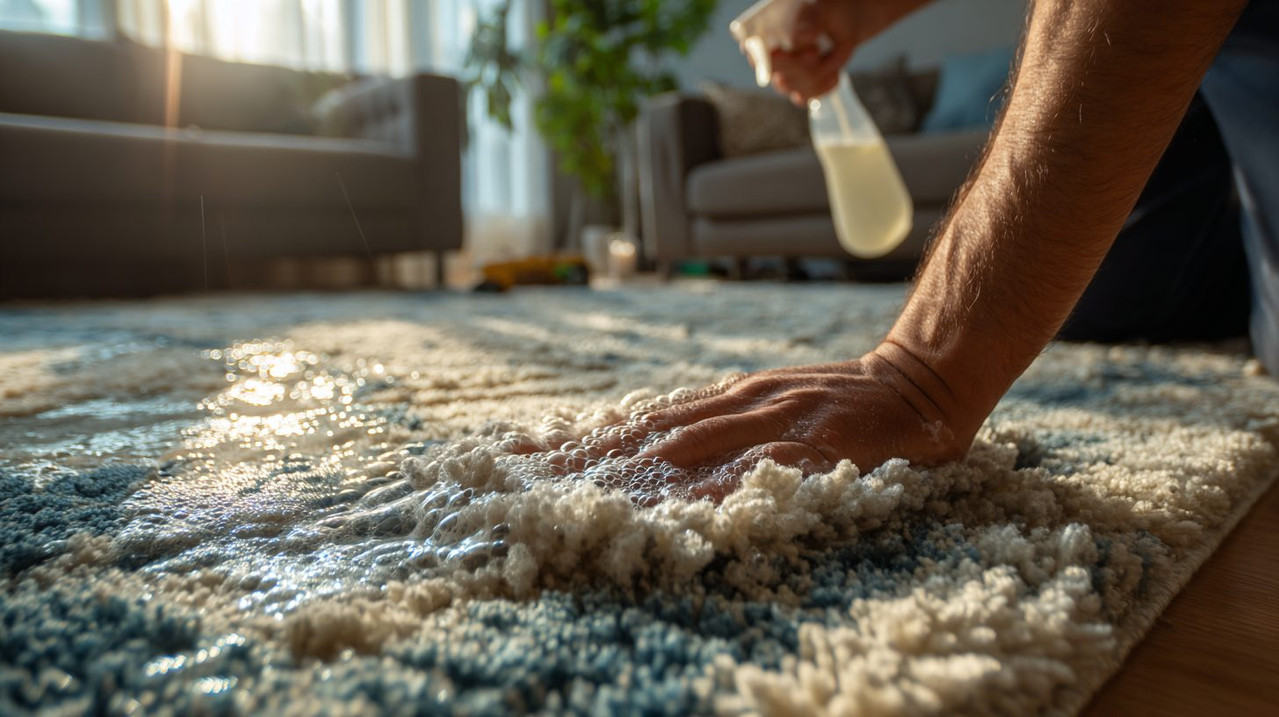 Влажная чистка ковра от пятен шампунем