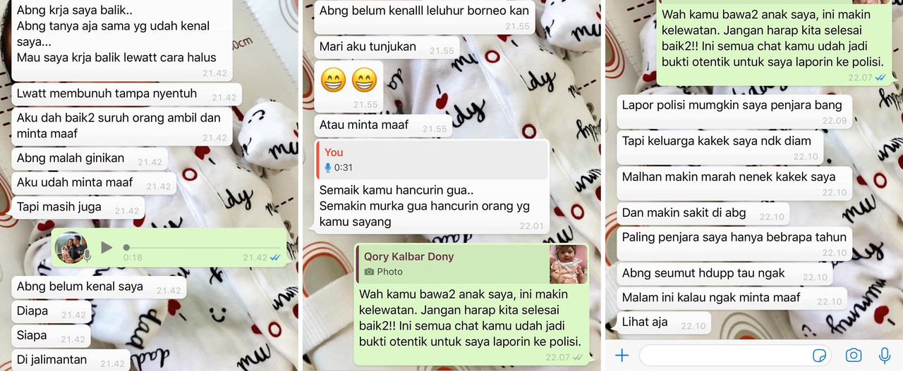 Tangkapan layar percakapan Eza Gionio dengan yang mengancamnya