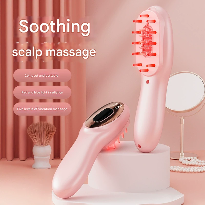 Electric Scalp Massager Comb with Red & Blue Light Therapy - 5 Vibration Modes & Liquid Dispenser(Black)