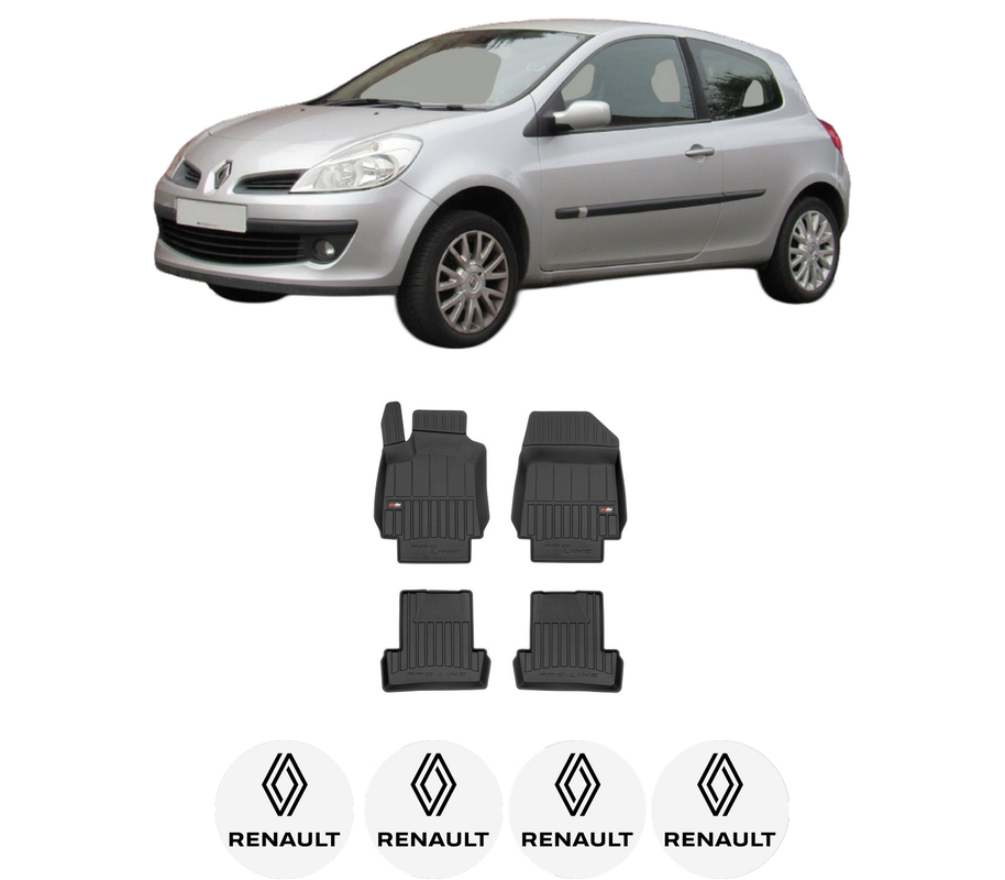 Set covorase presuri RENAULT CLIO III Hatchback Van (SB_, SR_) din 2005-2014, auto, din cauciuc thermoplastic, 4 Stickere auto cu RENAULT