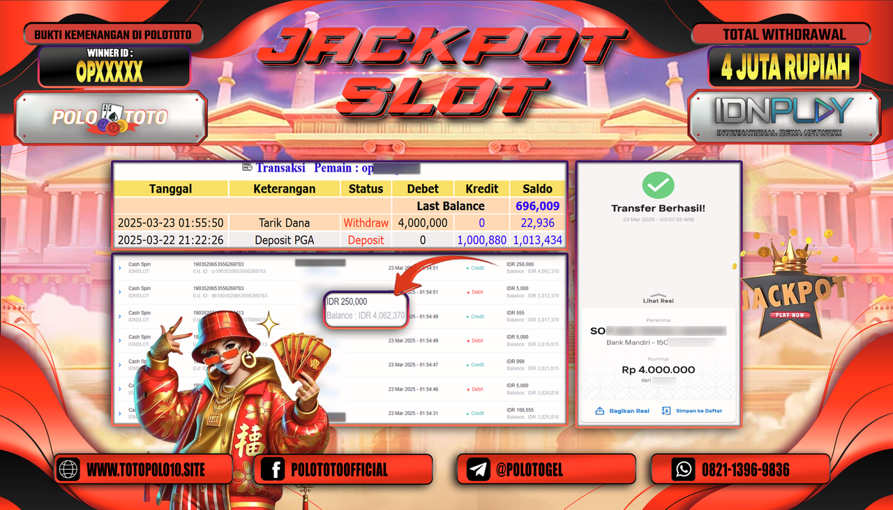 POLOTOTO JACKPOT SLOT CASH SPIN Rp.4.000.000,-