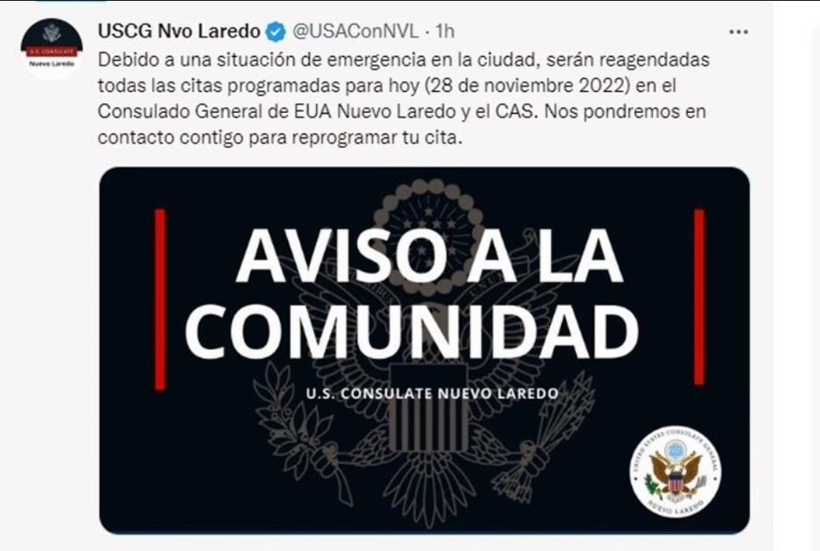 Emite EEUU alerta en Nuevo Laredo tras amanecer con balaceras y narcobloqueos