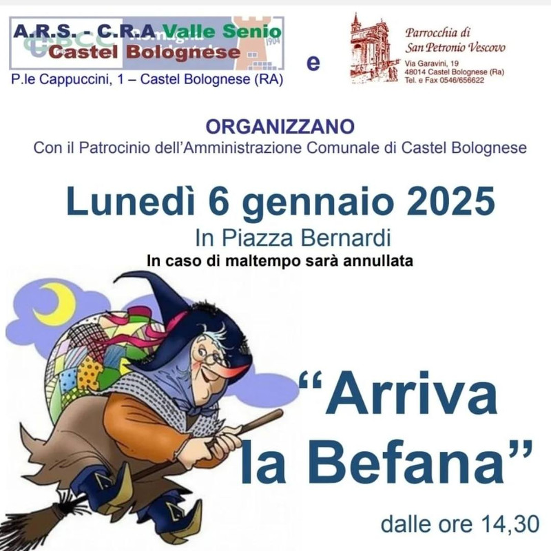 Lunedì 6 gennaio arriva la Befana in Piazza Bernardi