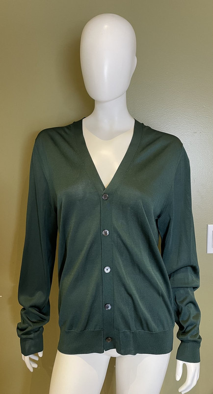 HERMES GREEN SHINY SILK CARDIGAN WOMENS L