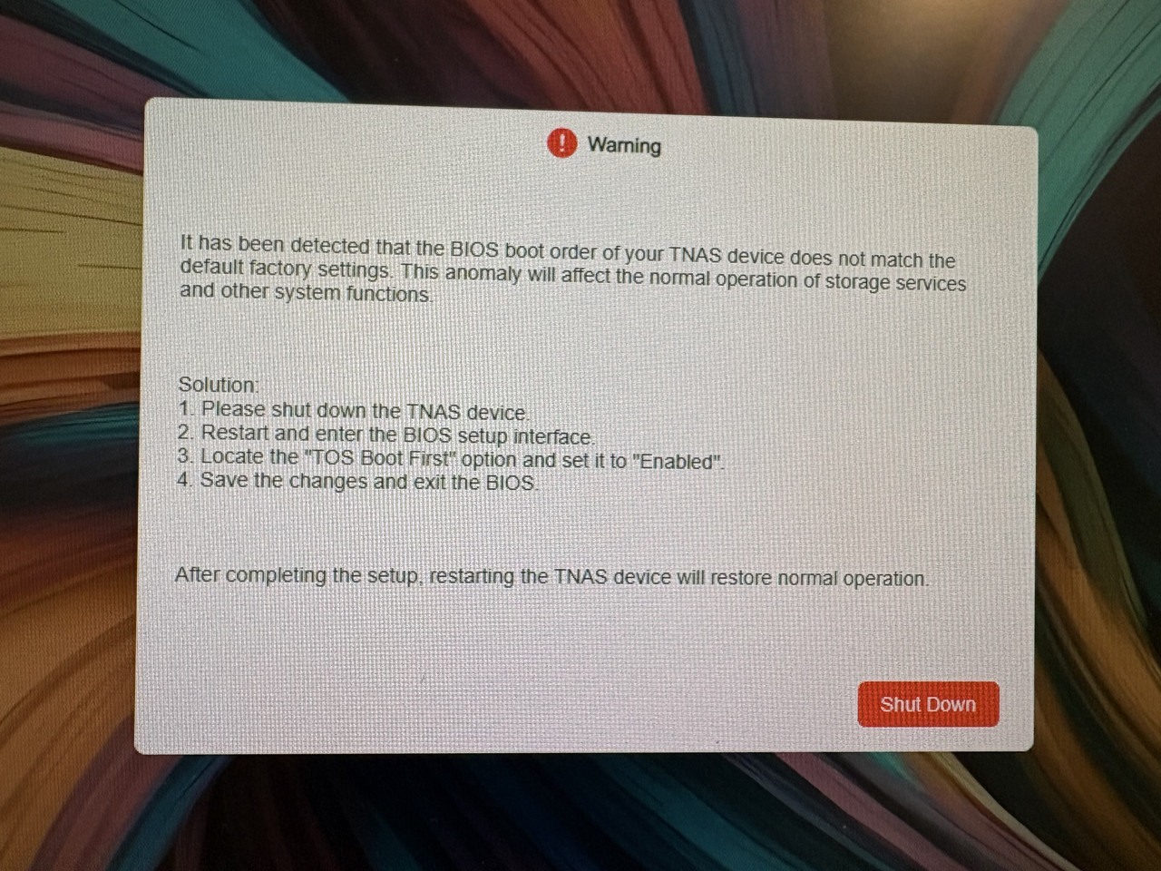 TNAS Bios Warning