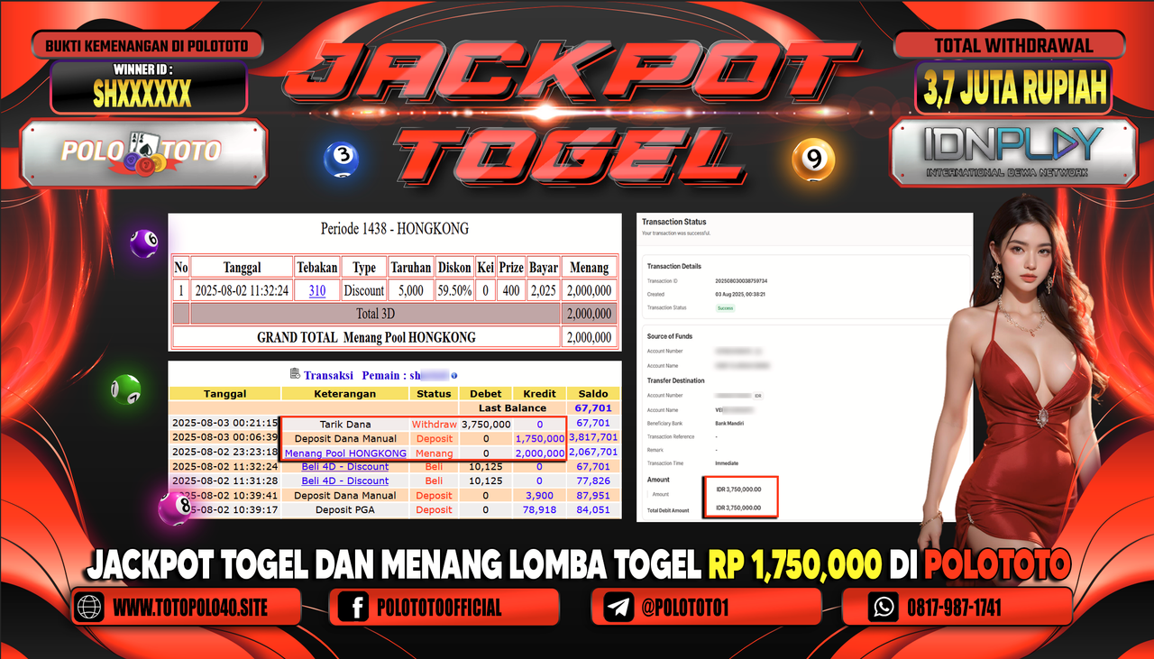 POLOTOTO JACKPOT TOGEL HONGKONG LOTTO Rp.3.500.000,- LUNAS