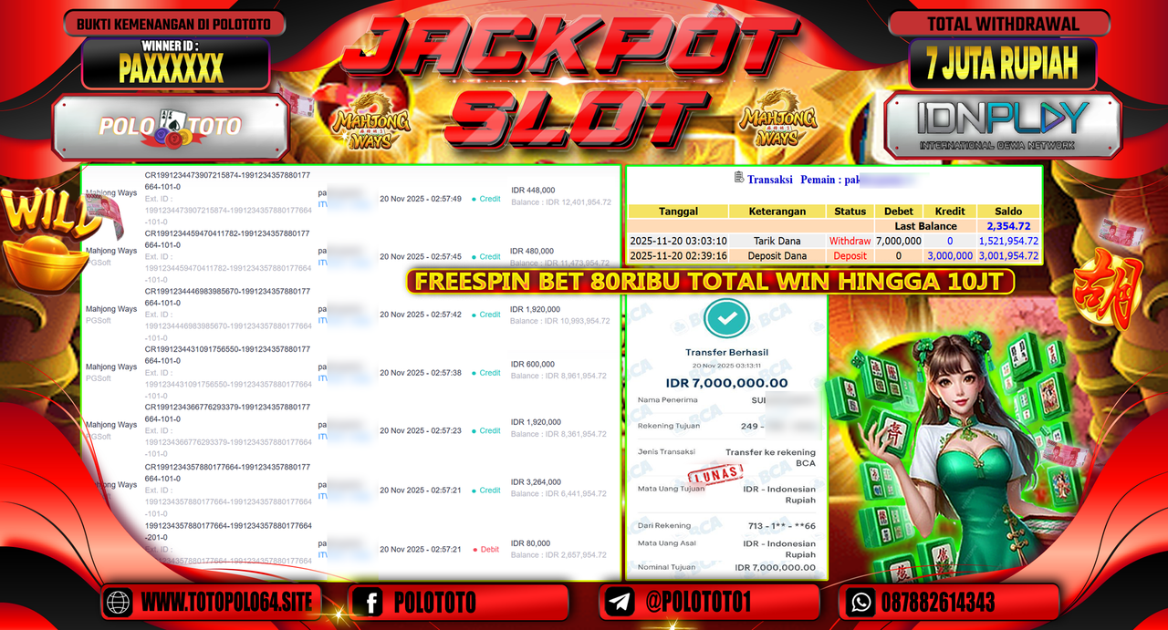 POLOTOTO JACKPOT SLOT MAHJONG WAYS Rp.7.000.000,- LUNAS