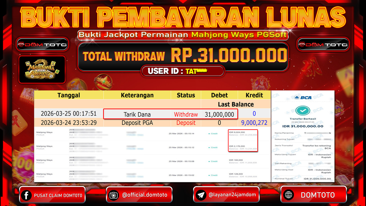 JACKPOT SLOT Mahjong Ways PGSoft 25 MARET 2026