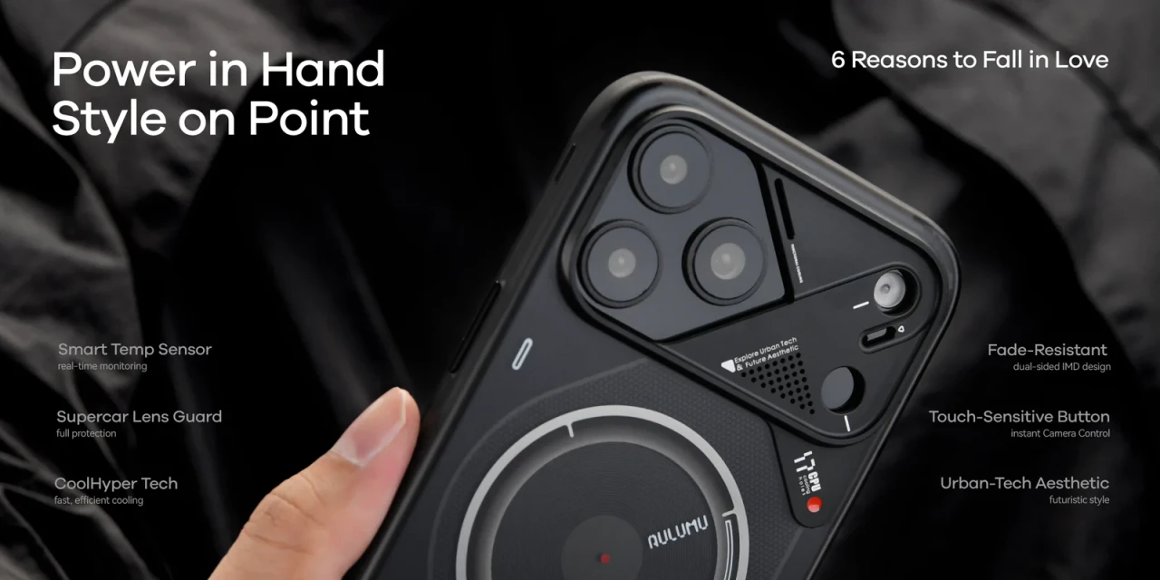 Husa pentru iPhone 17 Pro, Aulumu A17 Frosted, TPU rezistent, Compatibila MagSafe, Efect fosforescent, Protectie Camera, Butoane aluminiu, Racire activa CoolHyper, Protectie premium, Gri/Transparent A17 02