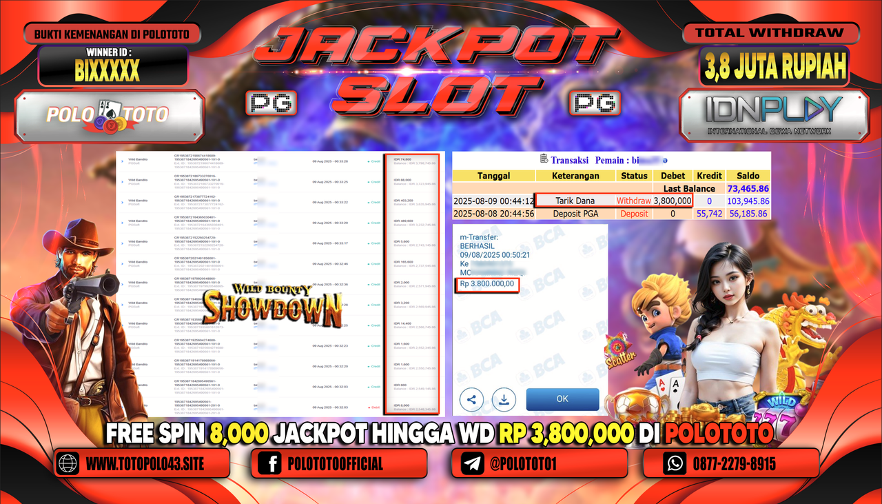 POLOTOTO JACKPOT SLOT WILD BOUNTY SHOWDOWN Rp.3.800.000,-LUNAS