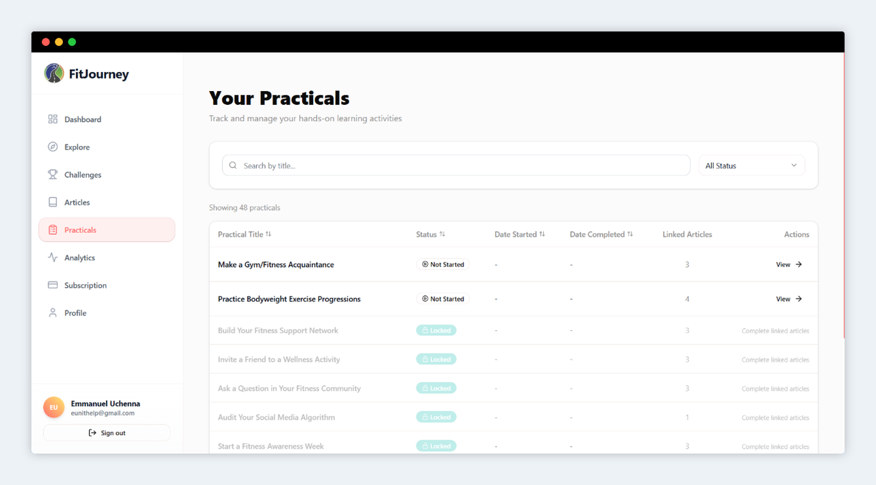 Education and practicals on FitJourney.app