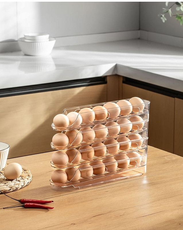 3-Layer Transparent Rolling Egg Storage Dispenser Tray